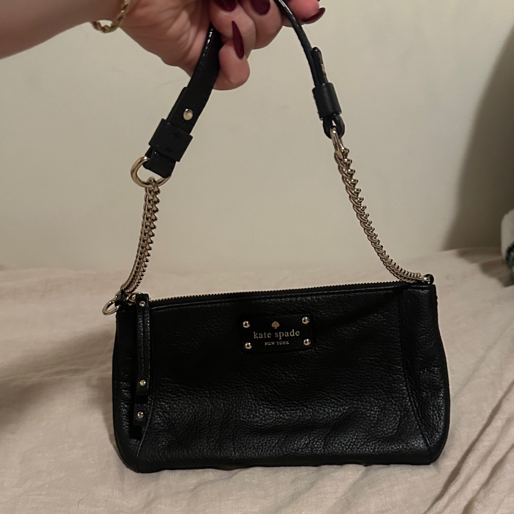 Kate Spade Black Leather Shoulder Bag with Gold Chain 2000’s